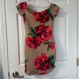 Timing Red and Tan Floral Dress